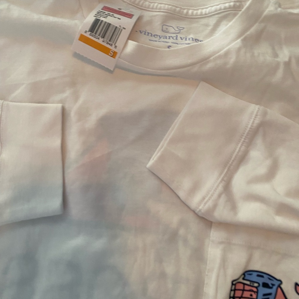 Vineyard Vines White Long Sleeve Tee with Pink and Blue Graphic